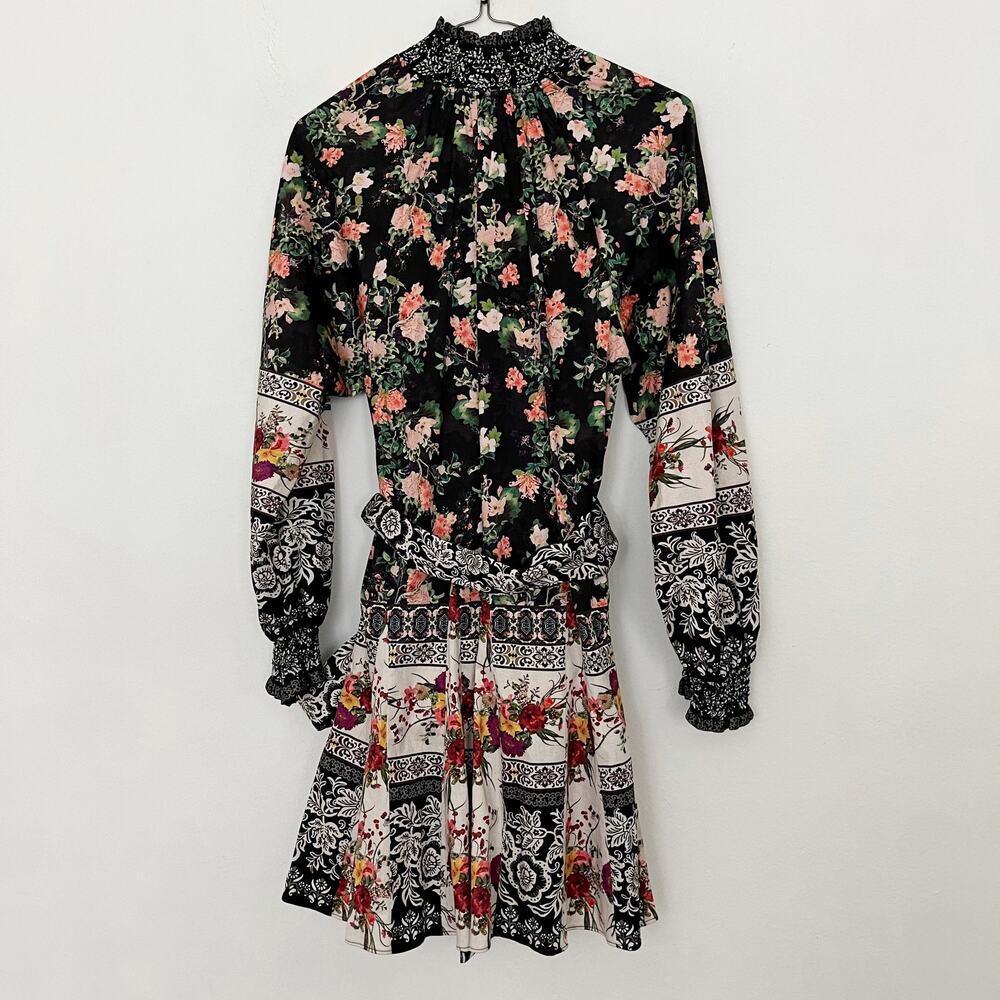 NEW Alice + Olivia Janis Mock Neck Dress Womens 4 Black Floral Mini Dream Castle - Picture 2 of 8